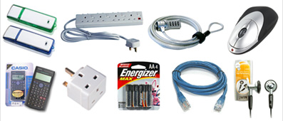 Accessories: Batteries, Mouse, Plugs, Power Strips, Calculator, headphones